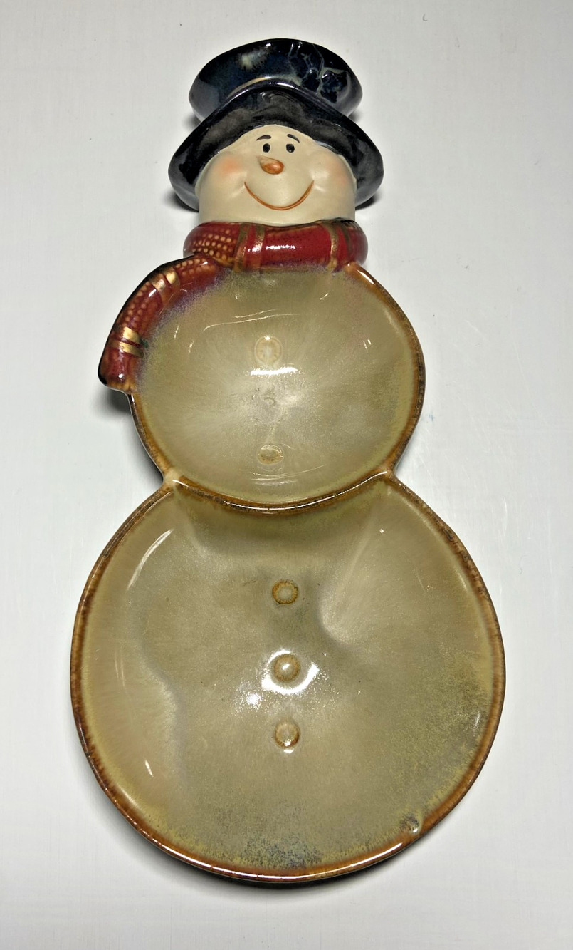 Vintage 1990s Hallmark Ceramic Divided Snowman Large Candy/Nut Dish, 11"H